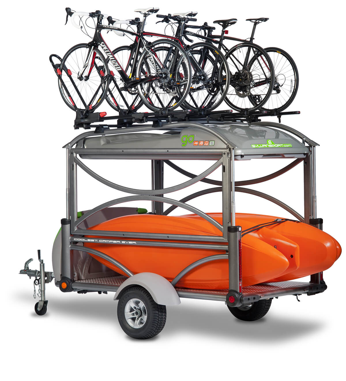 Trailer with Kayaks and Bikes