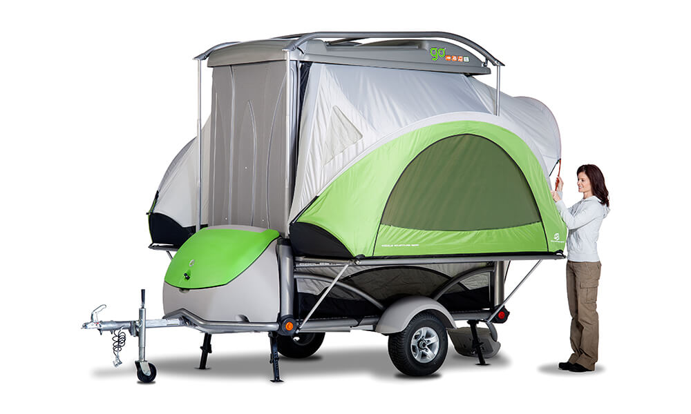 woman setting up GO Camper trailer