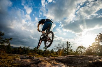 Brandon Blakely rides Dupont State Forest slick rock.