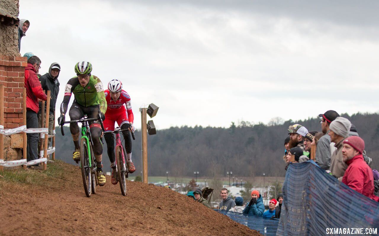 Stephen Hyde and Logan Owen chase Jeremy Powers. Elite Men, 2016 Cyclocross National Championships. © Cyclocross Magazine Elite Men, 2016 Cyclocross National Championships