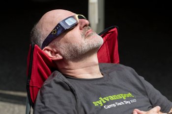 men watching Total Solar Eclipse