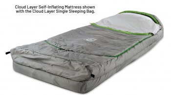 Single sleeping bag 3/4 view showing layers