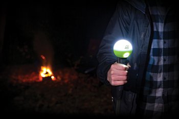 men using WayLight Hiking Pole with light