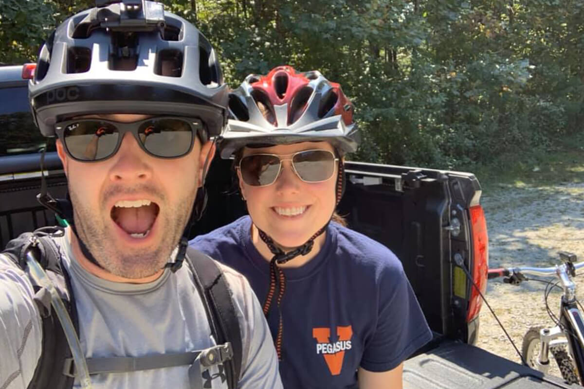 couple biking