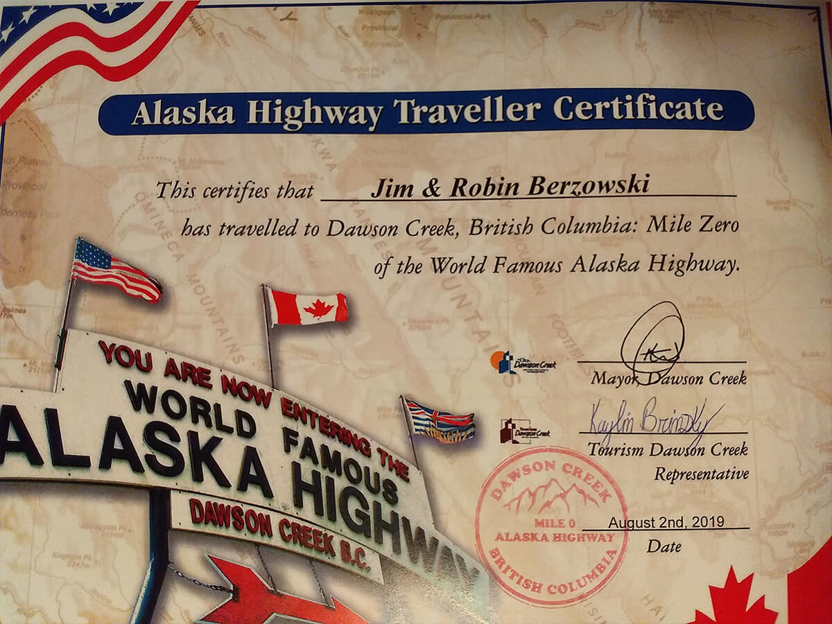 Alaskan Highway Traveler Certificate