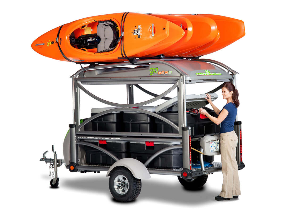 GO trailer with kayak on the deck studio photo