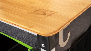 Camping Kitchen details bamboo surface studio photo