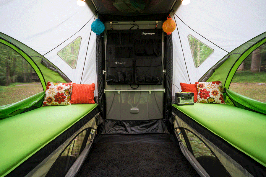 GO Camper interior table and bed set up GIF