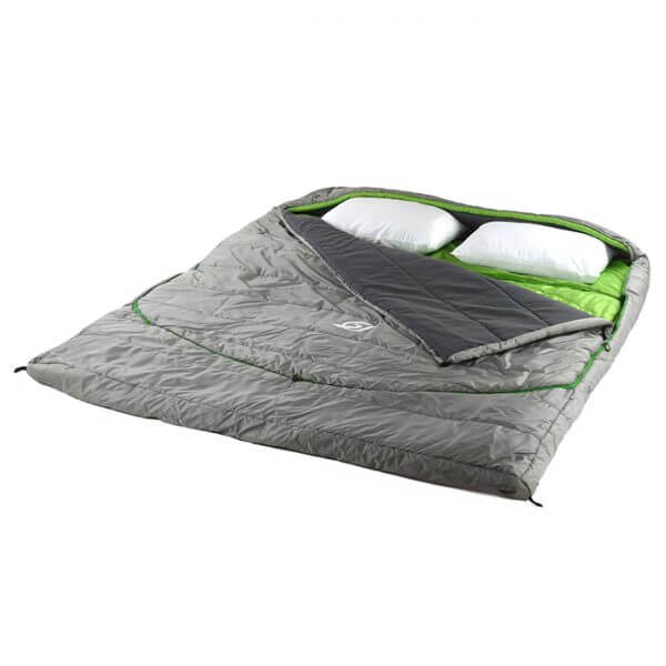 sleeping bag with pillows op view showing layers