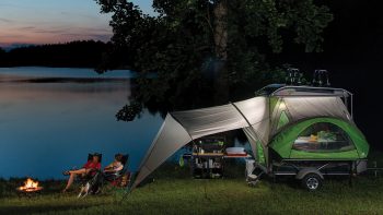 camping trailer evening camp scene