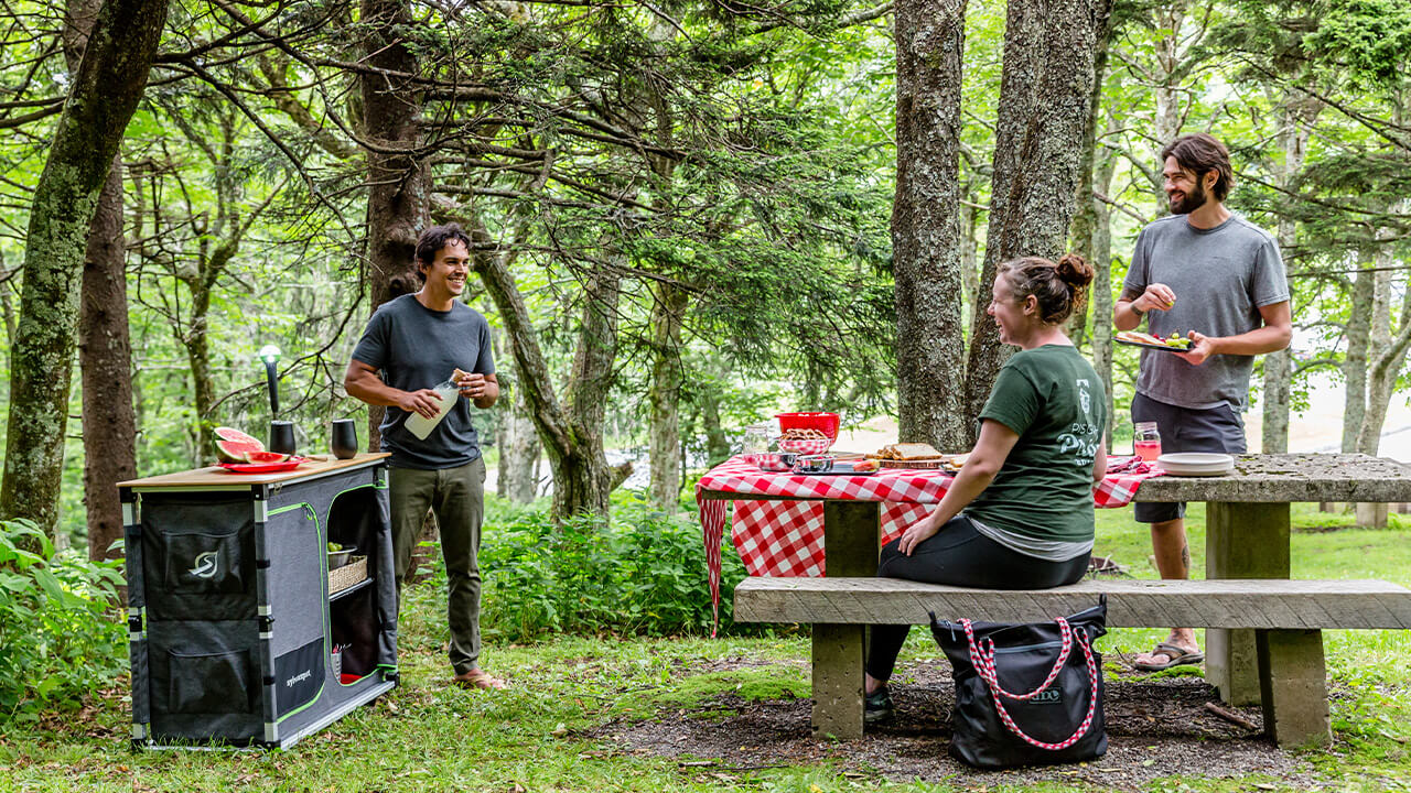 people eating campground
