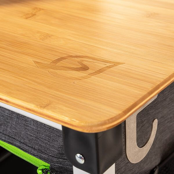 Camping Kitchen details bamboo surface studio photo