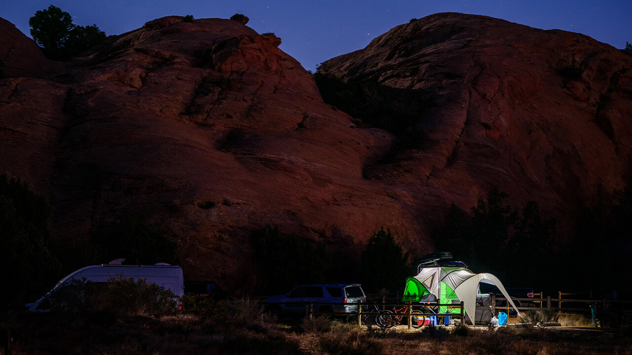 GO Camper at night campground