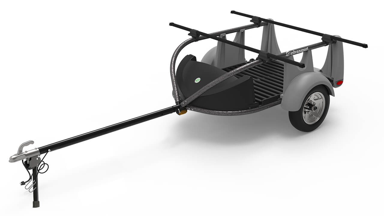 Go Easy kayak trailer crossbar with tongue 3/4 view studio photo