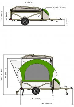 Dimensions GO Camper trailer side view open and closed