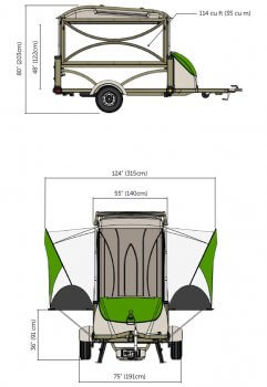 Dimensions GO Camper trailer front/side view