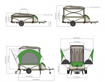 Dimensions GO Camper trailer side/front view