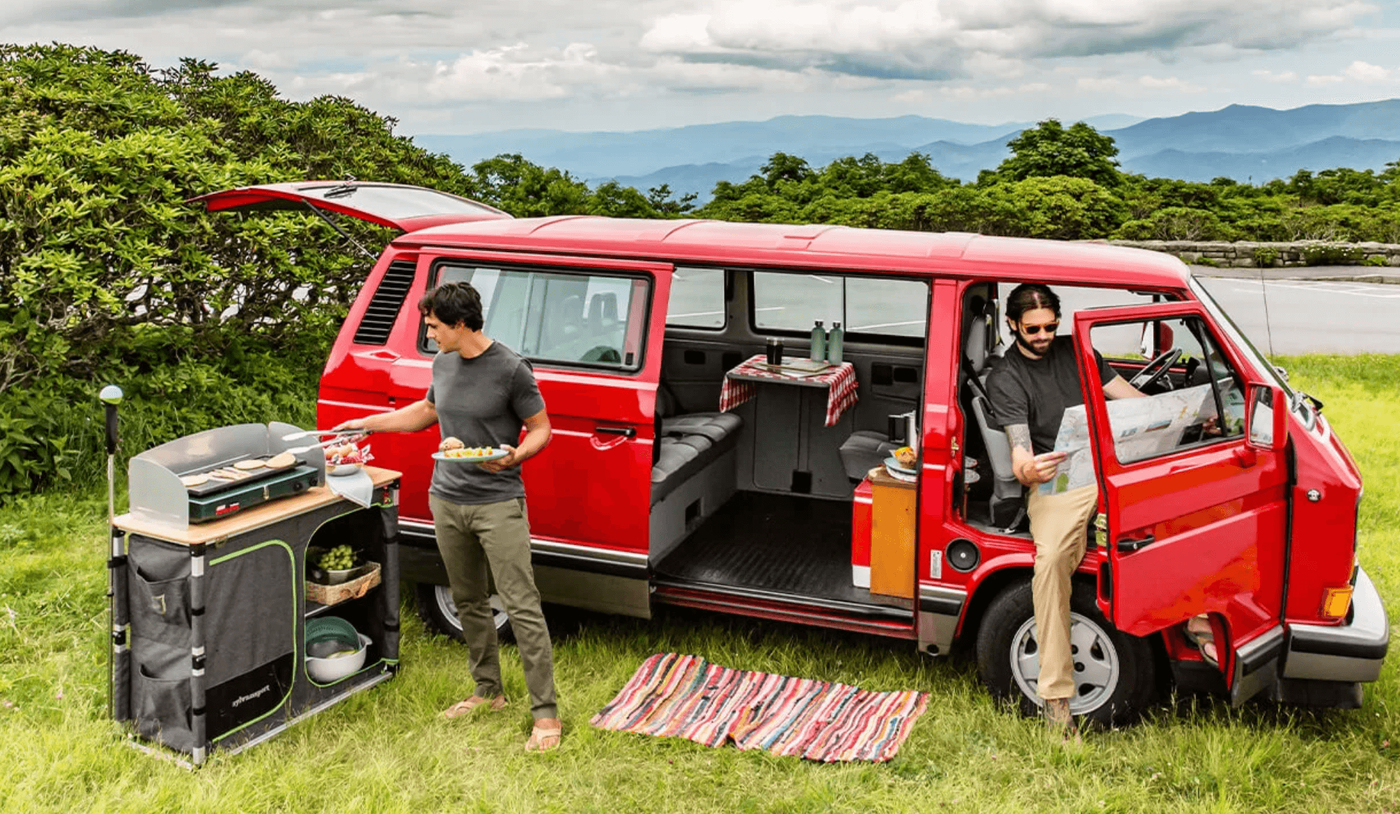 Men Cooking Camping stove and food