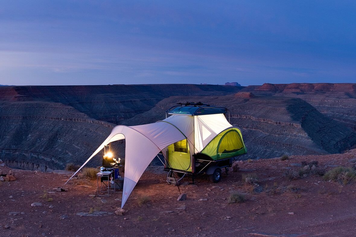 Go Camping trailer awning mountains campsite