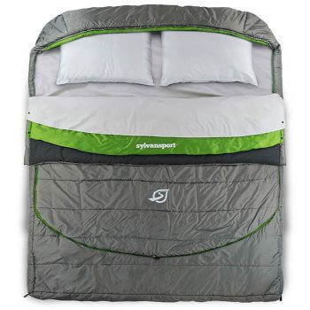 double sleeping bag top view showing layers