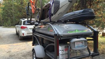 Fuel efficiency Subaru Outback GO trailer with bikes/kayak