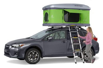 LOFT-rooftop-tent-Subaru-Outback- woman ladder studio photo