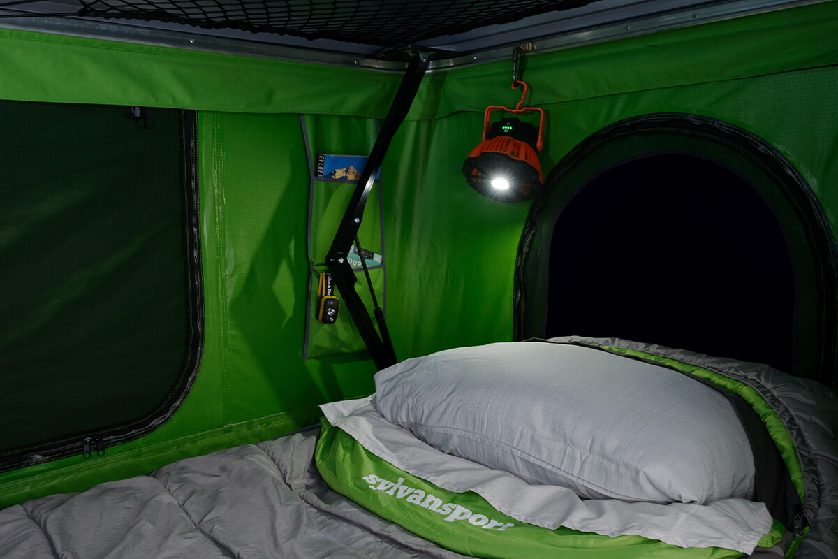 LOFT-rooftop-tent- interior- comfort- sleeping bag