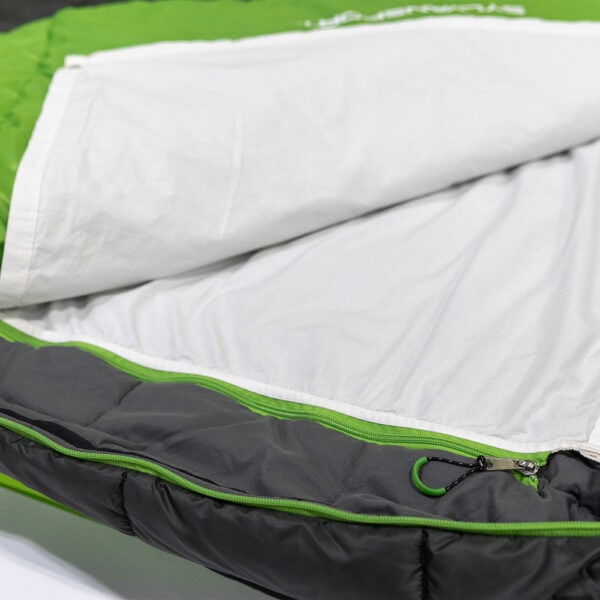 Lightweight Cloud Layer sleeping bag with insulated lining for outdoor camping.