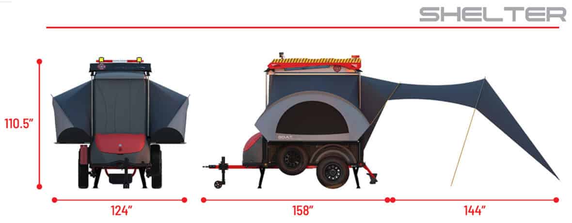 SylvanSport GO Rapid Response camping tent with awning and trailer setup.