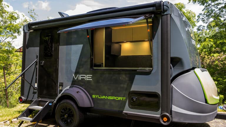 SylvanSport VIRE travel trailer with outdoor kitchen and modern design.