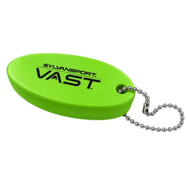 Bright green SylvanSport VAST keychain with chain for outdoor gear.