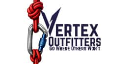 Vertex Outfitters logo with climbing knot and mountain peak.
